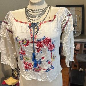 Embroidered White Boho Top